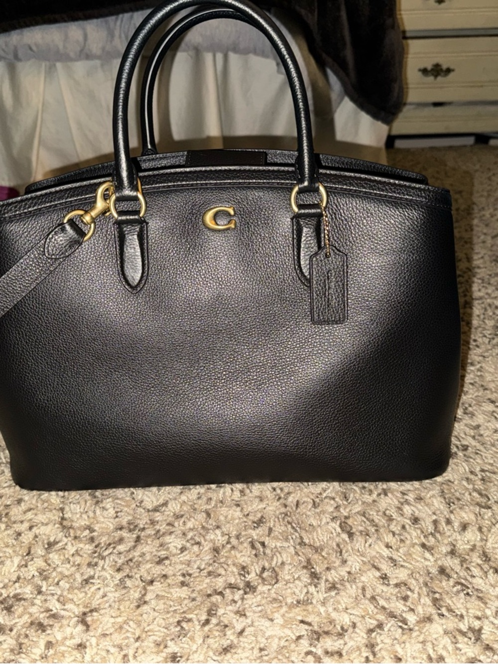 Coach Black Pebbled Large Leather Bag with Gold Hardware